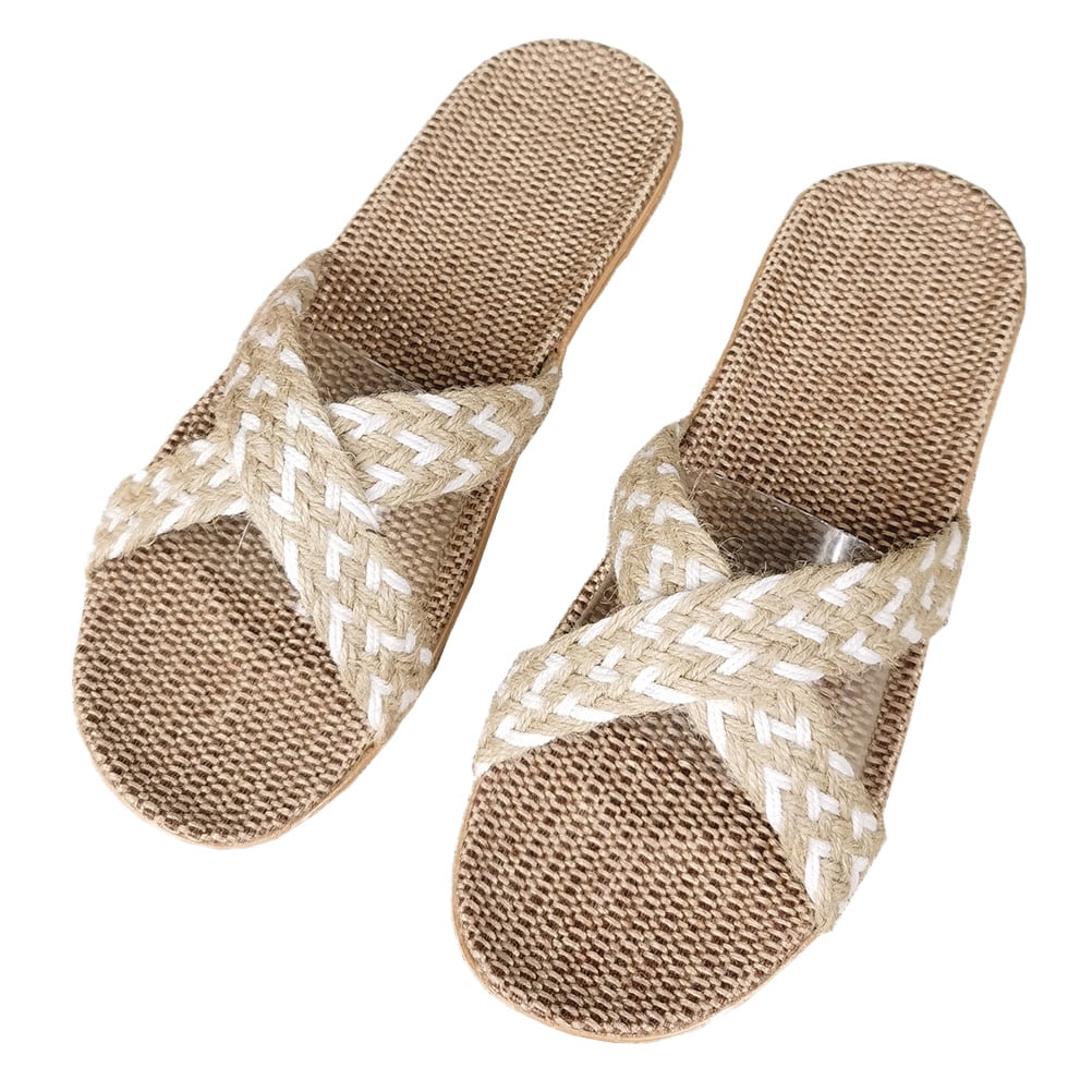 Linen Slippers Women's with Grippers for House Indoor Inside Pu Pvc
