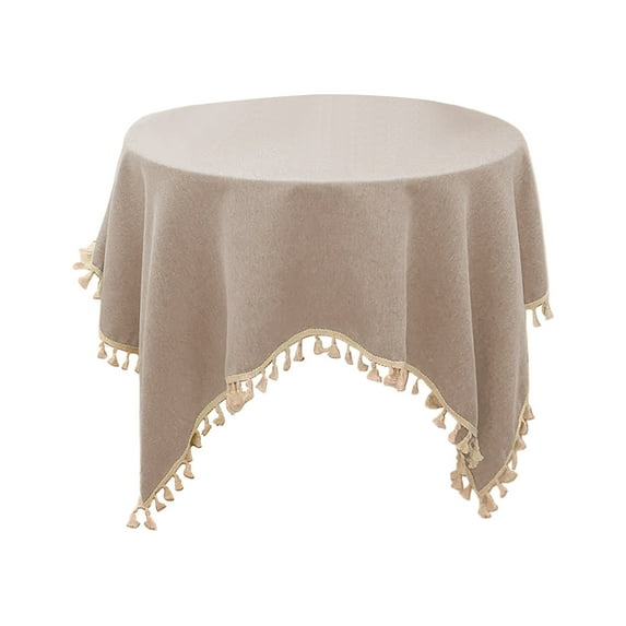 Linen Small Square Tablecloth,36 x 36 Inch Washable Wrinkle Resistant Table Cover with Tassels Farmhouse Decorative Burlap Fabric Table Cloths for Wedding Camping Party Holiday