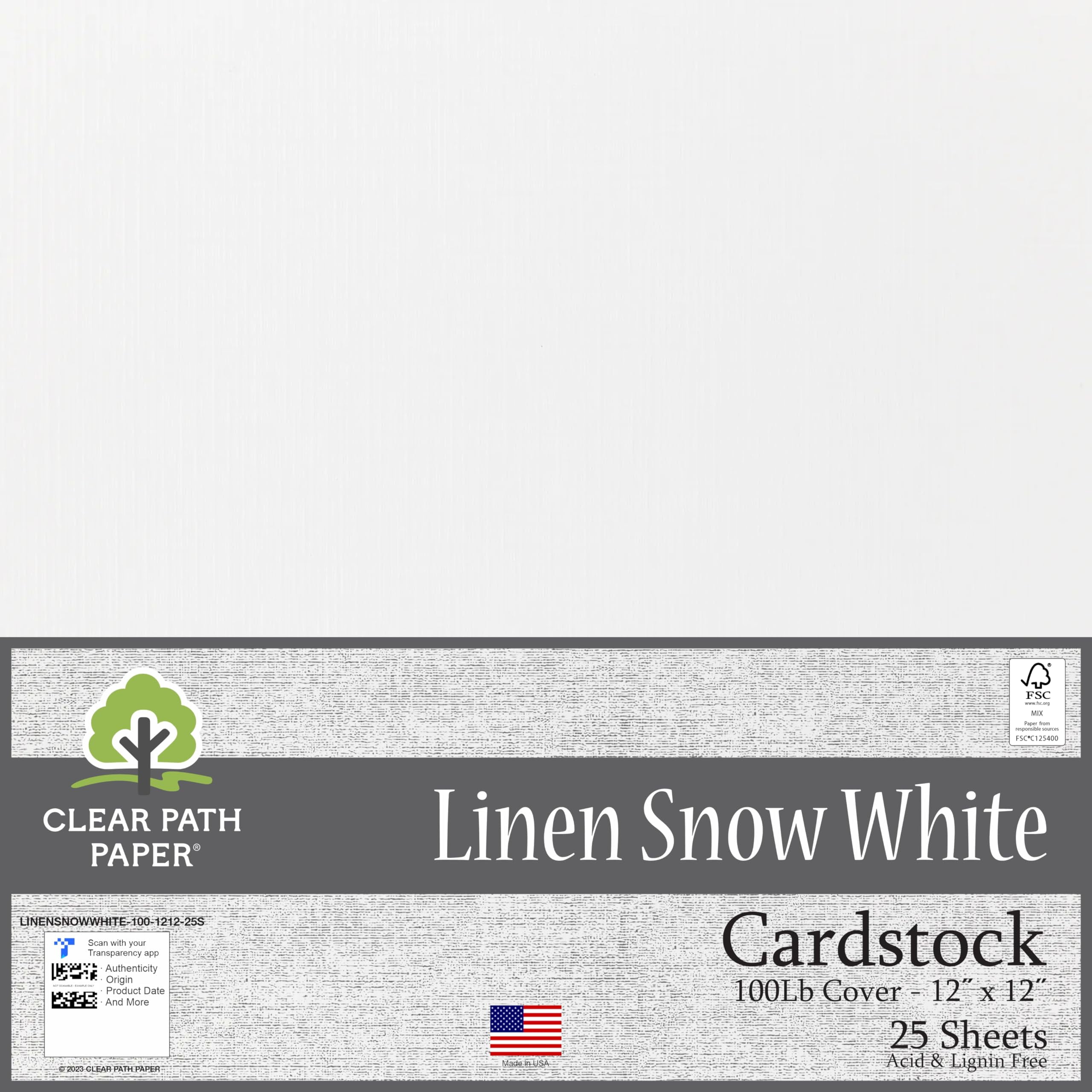 Linen Snow White Cardstock AIF4 12 x 12 inch 100Lb Cover 25