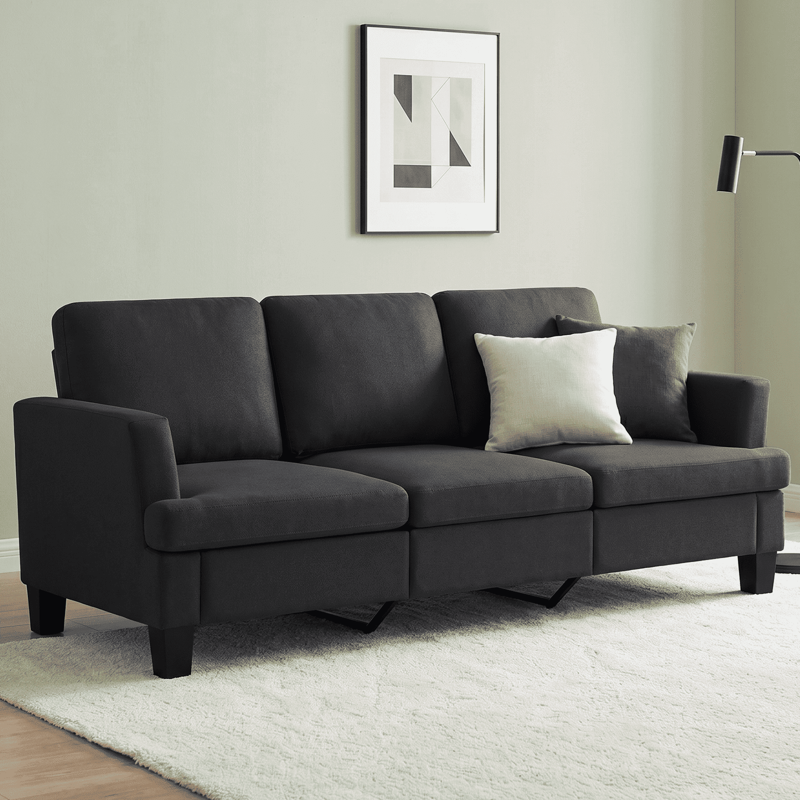 3 Seater Sofa, 84" Linen Upholstered Sofa with Deep Seats, Classic Modern Couch for Living Room, Dark Gray