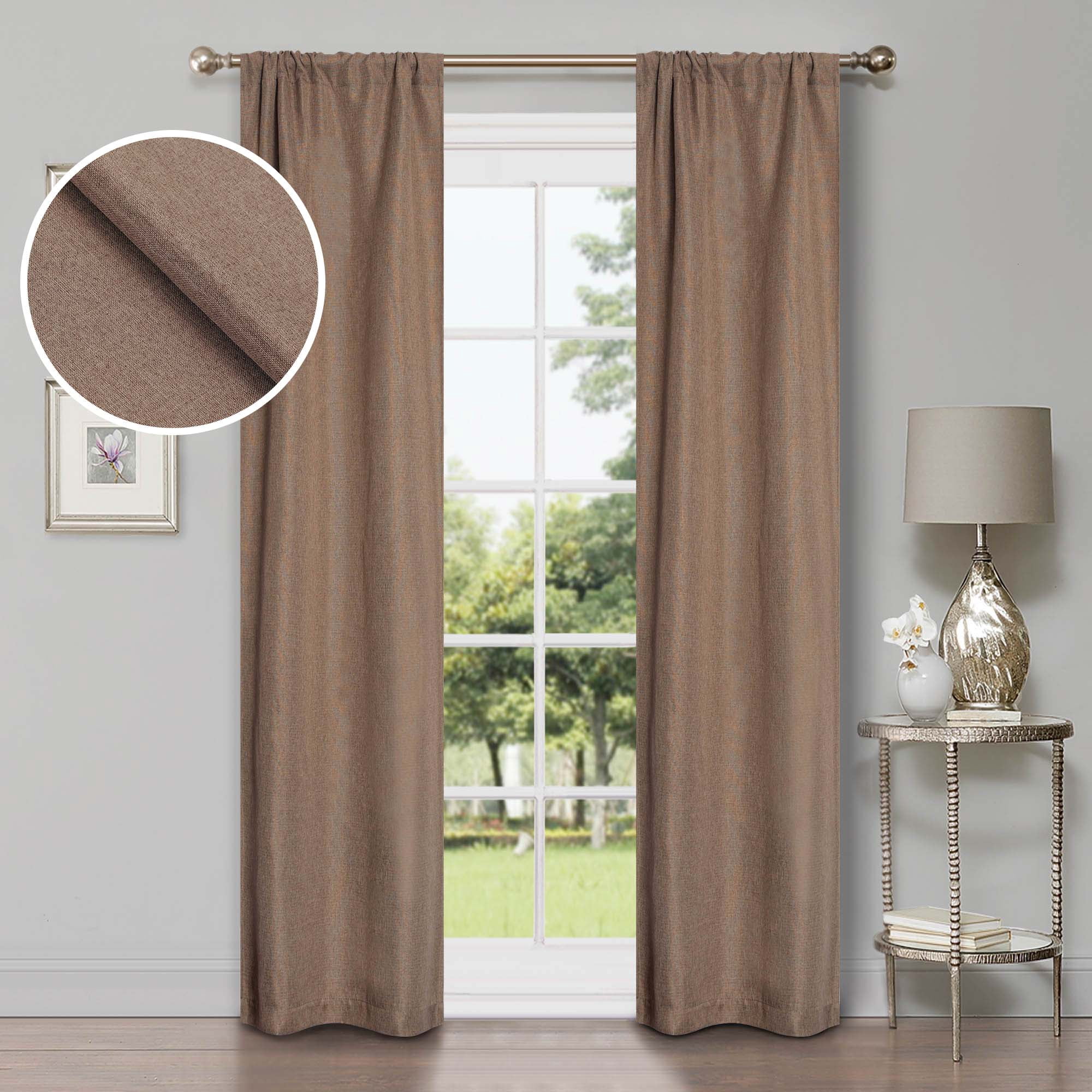 Linen Solid Blackout Curtain Panels, 26" x 84", Acorn by Blue Nile Mills