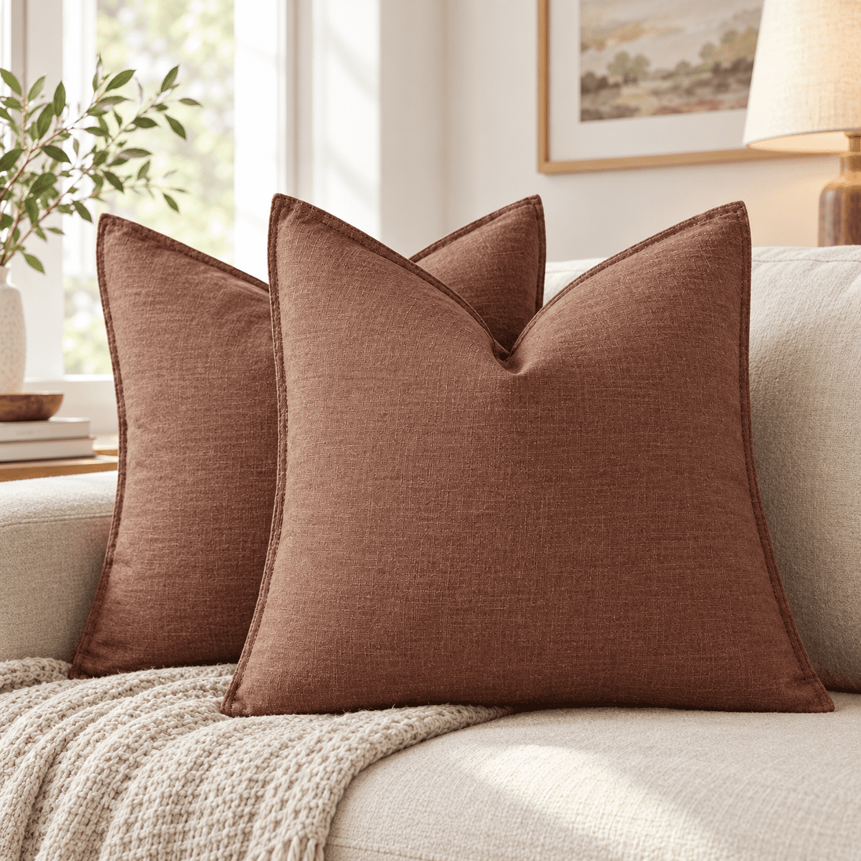 Linen Solid Decorative Throwow Covers 16x16 Inch Rust Red - Walmart.com