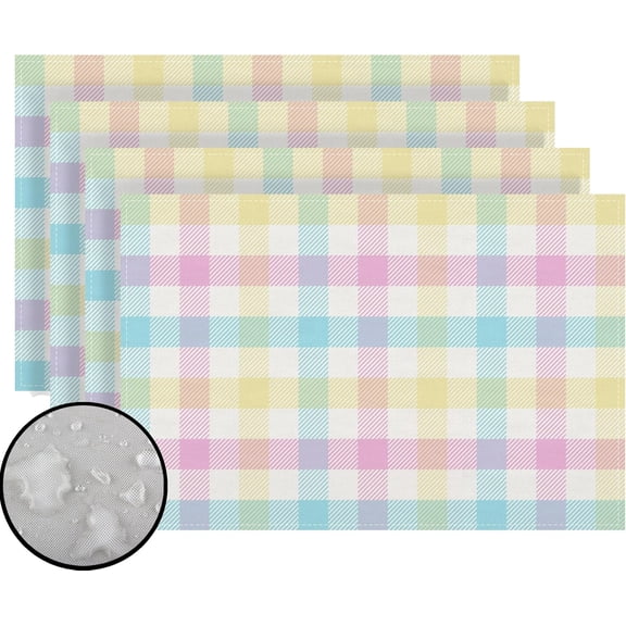 Linen Spring Placemats Set of 4 Buffalo Check Plaid Easter Table Mats Easter Decor Birthday Party Home Kitchen Table Decorations and Supplies-12×18''''