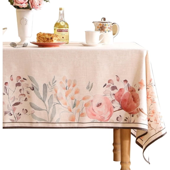 Polyester Square Tablecloth,French Vintage Pink Floral Pattern Wrinkle Free Tablecloths,Decorative Table Cover for Kitchen,Dining,Thanksgiving,Christmas,Tea Party,67"*67"-Sloosa