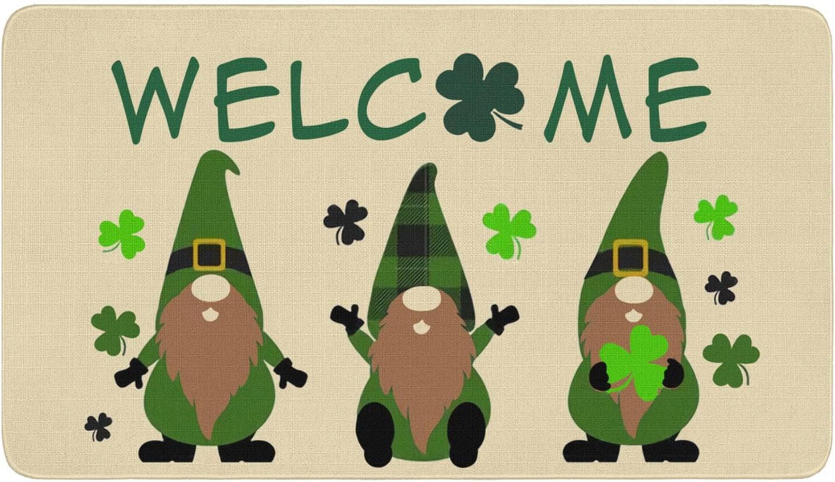 Linen St.Patrick''s Day Door Mat Welcome Rug Indoor and Outdoor Front Entrance Doormat Home Decor Heavy Rubber Backing for Non Slip, 30" X 17"