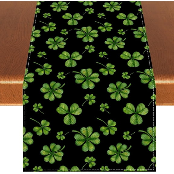 Linen St Patricks Day Table Runner Green Shamrock Lucky Clover Tablecloth March Irish St. Patrick''s Day Party Decorations and Supplies for Home Kitchen Table-13×72''''
