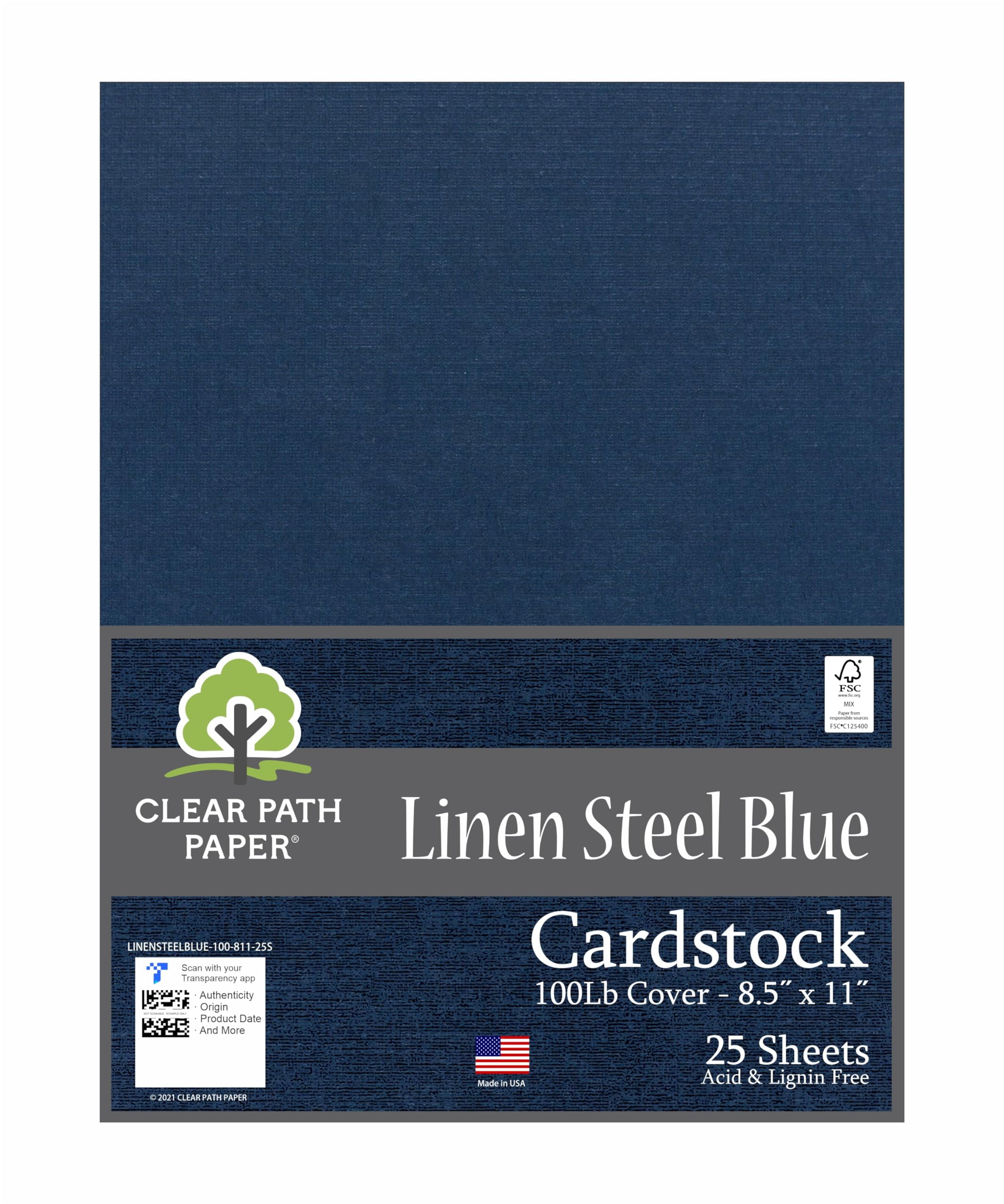 Linen Steel Blue Cardstock 8.5 x 11 inch 100Lb Cover 25 Sheets