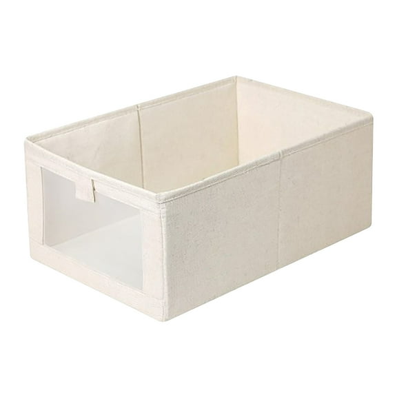 Linen Storage Bins Household Clothes Organizer Box with Mesh Window Foldable Closet Storage Basket for Clothing Duvet Covers Sheet 15.7x10.6x6.7in