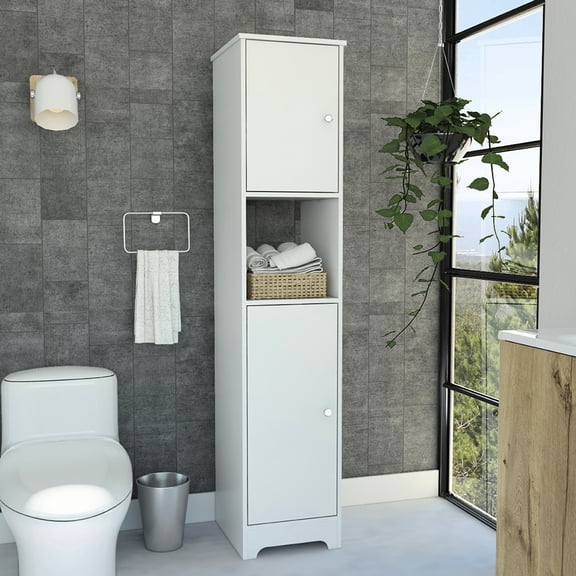 Linen Storage Cabinet | Open Compartment for Baskets | Built with Particle Board | Fixes Limited Storage