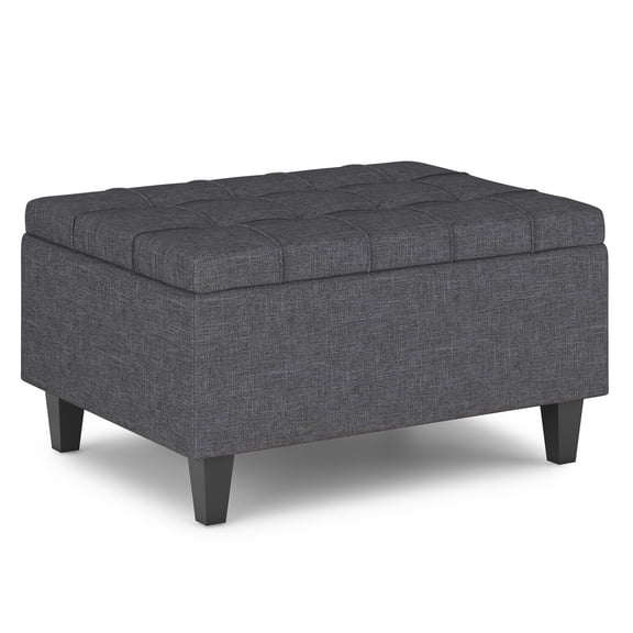 Linen Storage Ottoman Coffee Table - Wide Transitional Design - 34" x 26" x 18" - Slate Grey