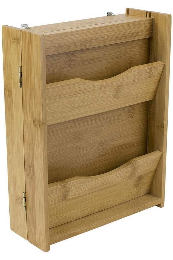 Bamboo 2 Tier Mail and Key Holder, Decorative Wall Mounted Key and Mail Rack Organizer Door in Door and Letter Sorter Holder for Entryway, Kitchen, Mudroom, Home Office Organization