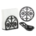 thumbnail image 1 of Linen Store Cast Iron 3 Piece Set Napkin Holder & Spoon Rest, Trivet Fleur De Lis Black, 1 of 3