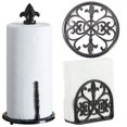 thumbnail image 1 of Linen Store Cast Iron 3 Piece Set Paper Towel Holder & Napkin Holder, Trivet Fleur De Lis Black, 1 of 4