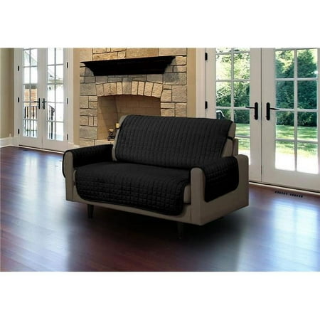 Linen Store Furniture Protector, Quilted Microfiber Machine Washable Cover with Tucks & Elastic Strap Perfect for Kids, Dogs, Pets (Black, Loveseat)