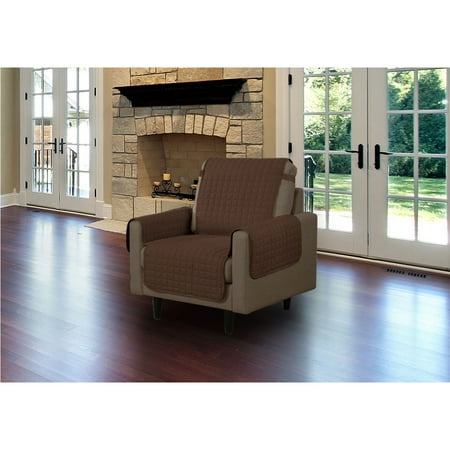 Linen Store Furniture Protector, Quilted Microfiber Machine Washable Cover with Tucks & Elastic Strap Perfect for Kids, Dogs, Pets (Brown, Chair)