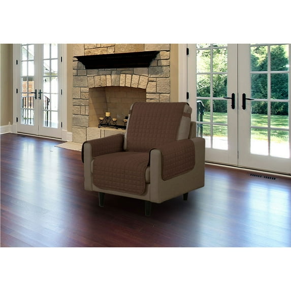 Linen Store Furniture Protector, Quilted Microfiber Machine Washable Cover with Tucks & Elastic Strap Perfect for Kids, Dogs, Pets (Brown, Chair)