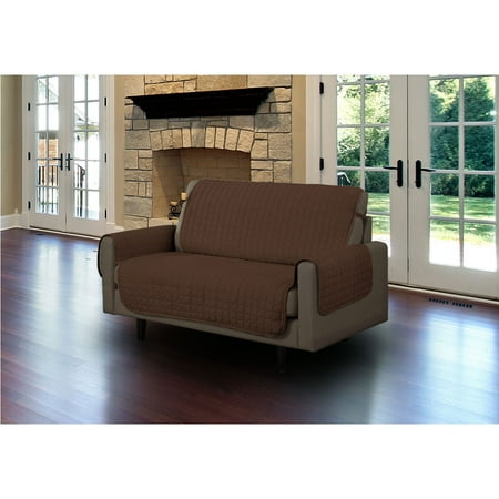 Linen Store Furniture Protector, Quilted Microfiber Machine Washable Cover with Tucks & Elastic Strap Perfect for Kids, Dogs, Pets (Brown, Loveseat)