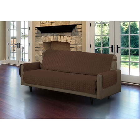 Linen Store Furniture Protector, Quilted Microfiber Machine Washable Cover with Tucks & Elastic Strap Perfect for Kids, Dogs, Pets (Brown, Sofa)