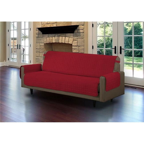 Linen Store Furniture Protector, Quilted Microfiber Machine Washable Cover with Tucks & Elastic Strap Perfect for Kids, Dogs, Pets (Burgundy, Sofa)