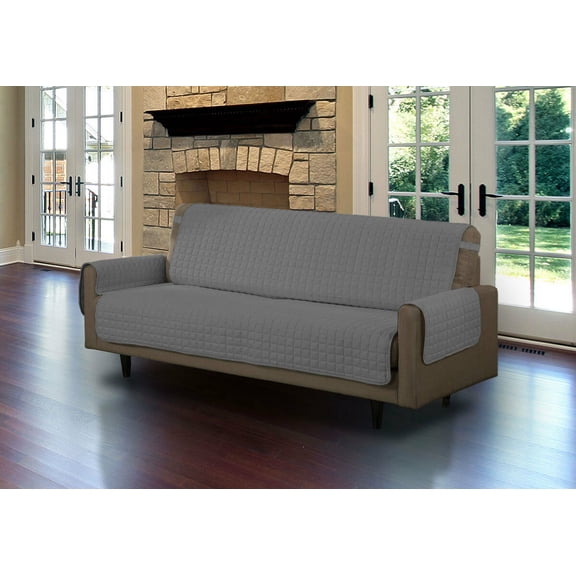 Linen Store Furniture Protector, Quilted Microfiber Machine Washable Cover with Tucks & Elastic Strap Perfect for Kids, Dogs, Pets (Gray, Chair)