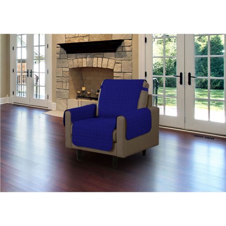 Linen Store Furniture Protector, Quilted Microfiber Machine Washable Cover with Tucks & Elastic Strap Perfect for Kids, Dogs, Pets (Navy, Chair)