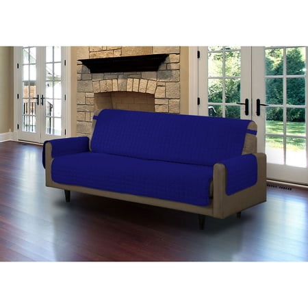 Linen Store Furniture Protector, Quilted Microfiber Machine Washable Cover with Tucks & Elastic Strap Perfect for Kids, Dogs, Pets (Navy, Sofa)