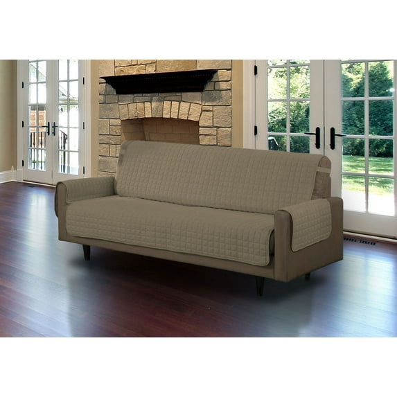 Linen Store Furniture Protector, Quilted Microfiber Machine Washable Cover with Tucks & Elastic Strap Perfect for Kids, Dogs, Pets (Sofa, Mocha)