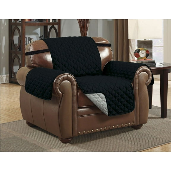 Linen Store Quilted Reversible Microfiber Furniture Pet Protector [Chair, Black/Gray]