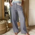 thumbnail image 1 of Linen Straight Leg High Rise Trousers for Women Casual Work Slacks Lightweight Business Casual Bottoms Pleated Front Button Fly Office Outfits, 1 of 5