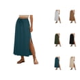 thumbnail image 1 of Linen Straight Maxi Skirt for Women Elastic High Waisted Drawstring Side Slit Casual Long Flowy Skirt with Pockets, 1 of 8
