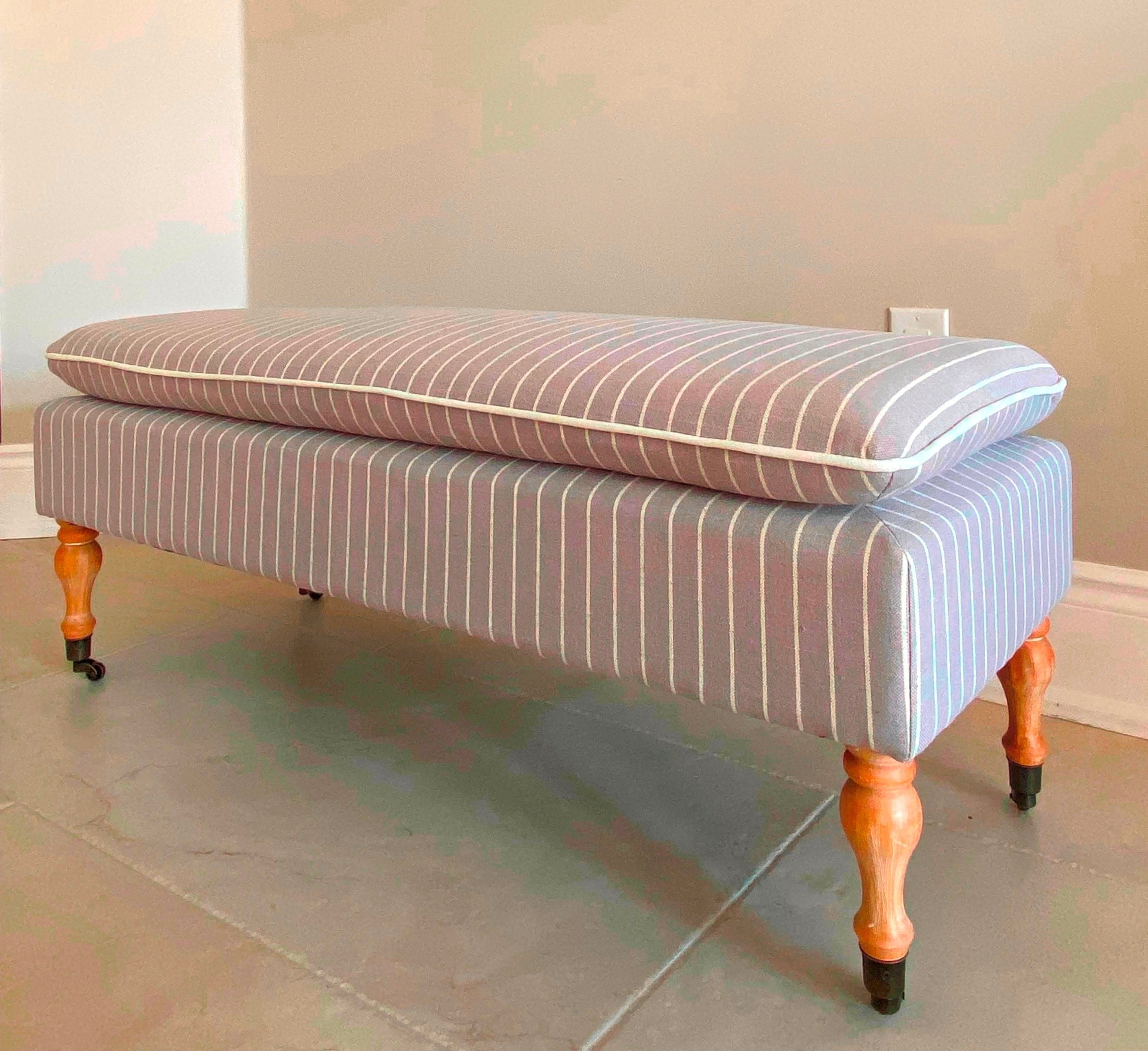 Linen Stripe Ticking Upholstered Pillowtop 48