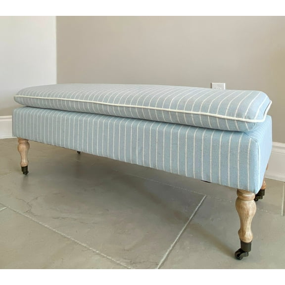 Linen Stripe Ticking Upholstered Pillowtop 48" Rossini Ottoman Bench with Multi Color Variants