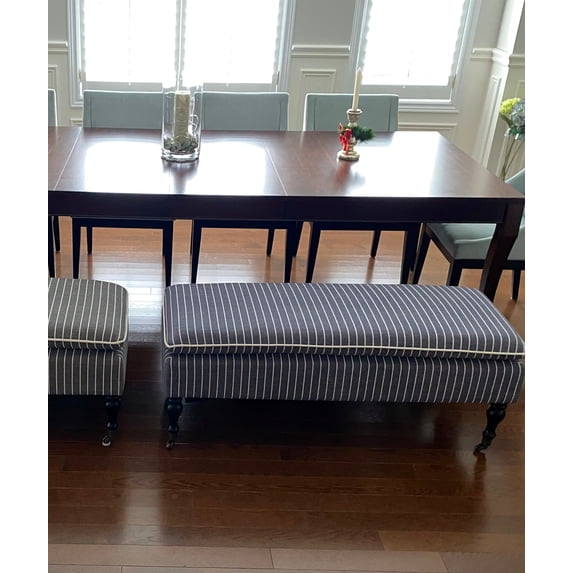 Linen Stripe Ticking Upholstered Pillowtop 48" Rossini Ottoman Bench with Multi Color Variants