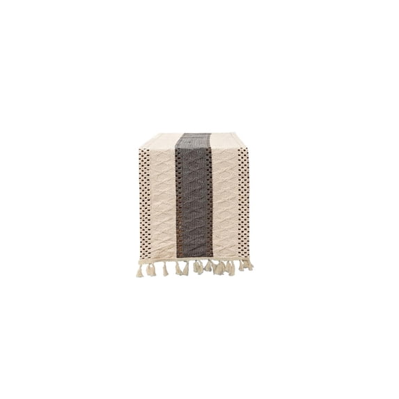 Linen Striped Table Runner with Fringe, Boho Rope Patchwork Dining Table Decor, Rustic Runner for TV Cabinet Coffee Table Sideboard