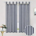 thumbnail image 1 of Linen Striped Tier Curtains with Solid Button, Rod Pocket Kitchen Curtains for Bathroom, 27"Wx45"L, Set of 2, Navy Blue, 1 of 7