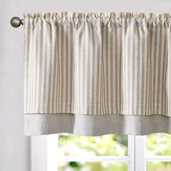 Linen Striped Valance for Windows 18 Inch Blackout Drapes for Small Window Farmhouse Double Layer Valance for Living Room Kitchen RV Rod Pocket 1 Panel Tan on Linen