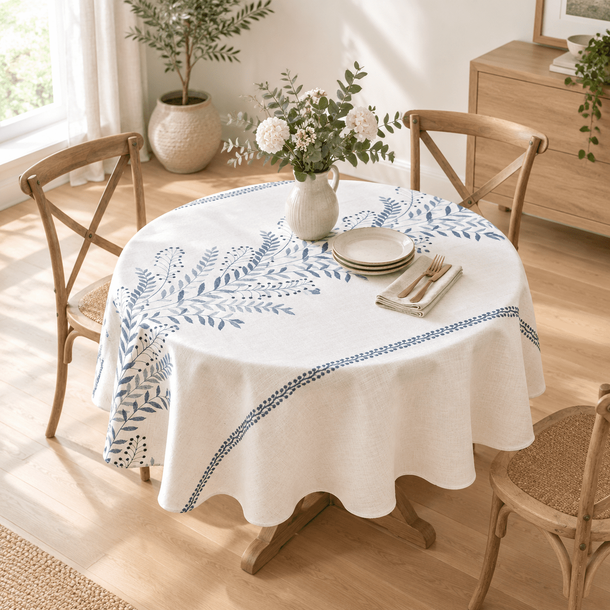 Linen Style Embroidered Table Cloth 55