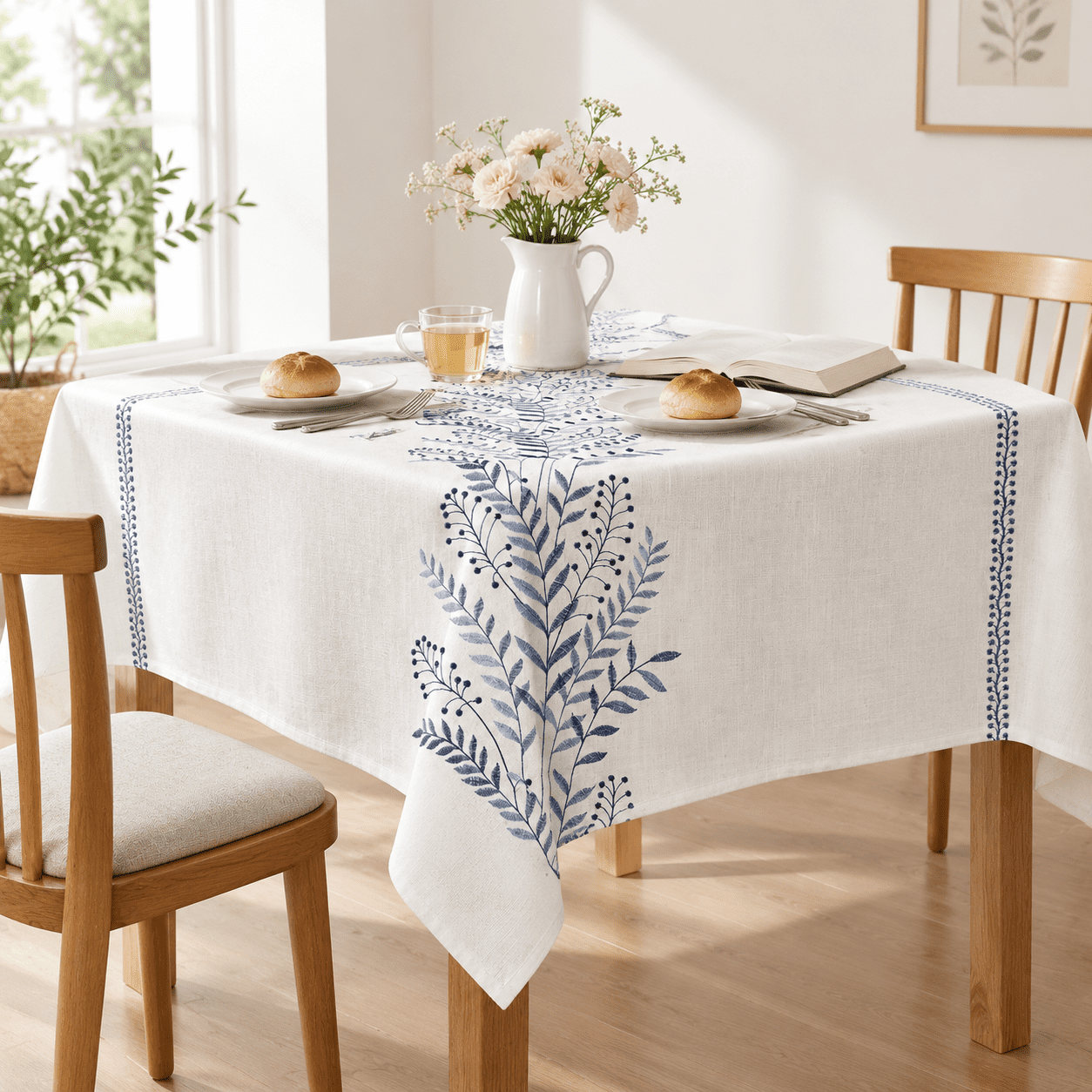Linen Style Embroidered Table Cloth 55