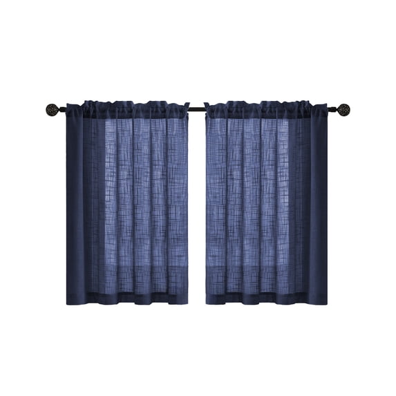 Linen Style Kitchen Curtain, 2-Piece Semi-Transparent Short Window Drapes for Bathroom Bedroom, Rustic Farmhouse Small Window Valance, Rod Pocket Hanging