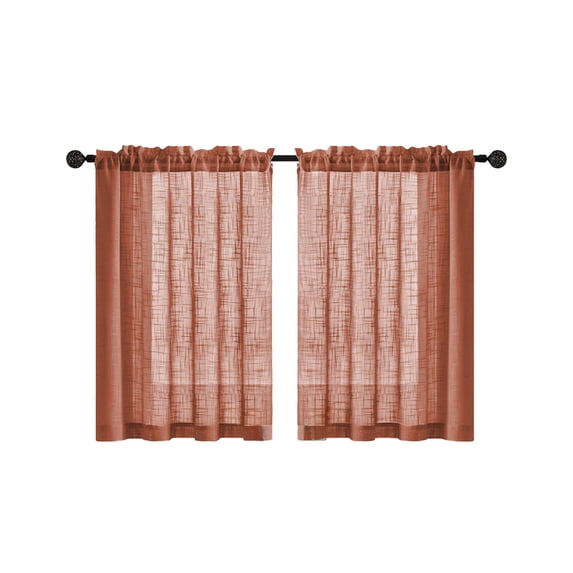 Linen Style Kitchen Curtain, 2-Piece Semi-Transparent Short Window Drapes for Bathroom Bedroom, Rustic Farmhouse Small Window Valance, Rod Pocket Hanging