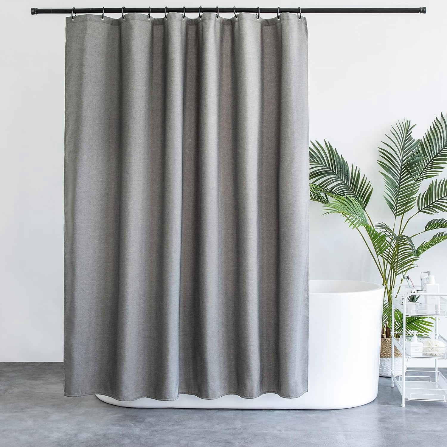 Awellife Beige Flax Linen Shower Curtain Set - 72x72 Inch, Textured Fabric With 12 Hooks, Cream Tan Neutral Bathroom Decor