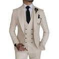 thumbnail image 1 of Linen Suit for Men Casual Slim Fit Vintage Suits Groomsmen Suits Wedding Summer Beach Blazer Pants Set Beige XL, 1 of 7