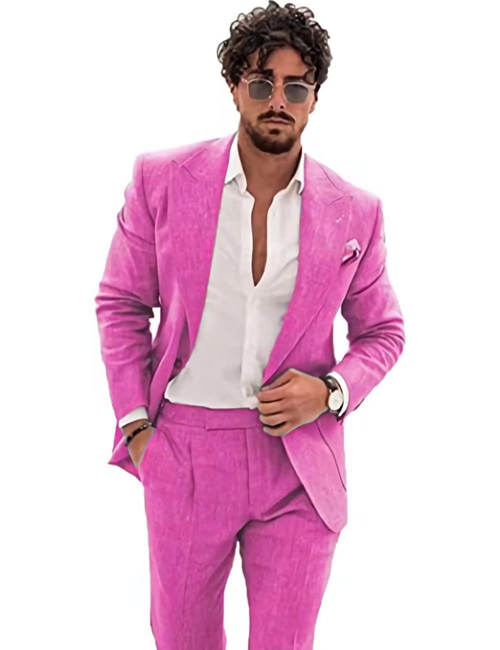 Linen Suit for Men Casual Slim Fit Vintage Suits Groomsmen Suits