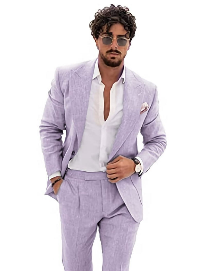 Linen Suit for Men Casual Slim Fit Vintage Suits Groomsmen Suits