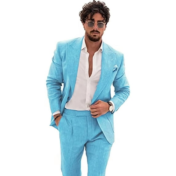 Linen Suit for Men Casual Slim Fit Vintage Suits Groomsmen Suits Wedding Summer Beach Blazer Pants Set Olive Green XL