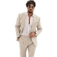 thumbnail image 1 of Linen Suits for Men Casual Wedding Suits Men 2 Piece Suits Groomsmen Tuxedos Summer Beach Prom Set Beige L, 1 of 7