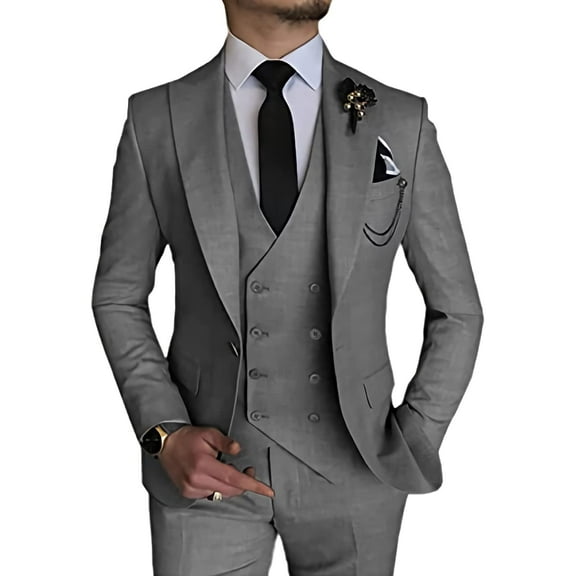Linen Suits for Men Casual Wedding Suits Men 3 Piece Suits Groomsmen Tuxedos Summer Beach Prom Set Grey 6XL