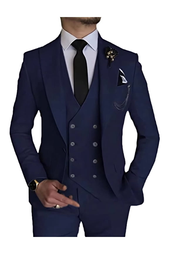 Linen Suits for Men Casual Wedding Suits Men 3 Piece Suits Groomsmen Tuxedos Summer Beach Prom Set Navy Blue 6XL