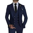 thumbnail image 1 of Linen Suits for Men Casual Wedding Suits Men 3 Piece Suits Groomsmen Tuxedos Summer Beach Prom Set Navy Blue L, 1 of 6