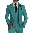 thumbnail image 1 of Linen Suits for Men Casual Wedding Suits Men 3 Piece Suits Groomsmen Tuxedos Summer Beach Prom Set Turquoise 6XL, 1 of 7